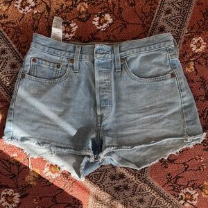 Levi's Light Blue Frayed Hem Jean Shorts
